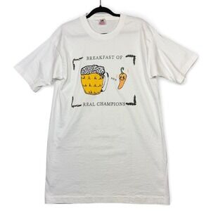 Vintage Breakfast of Champions Beer Shirt L White Single Stitch Made in USA 90s